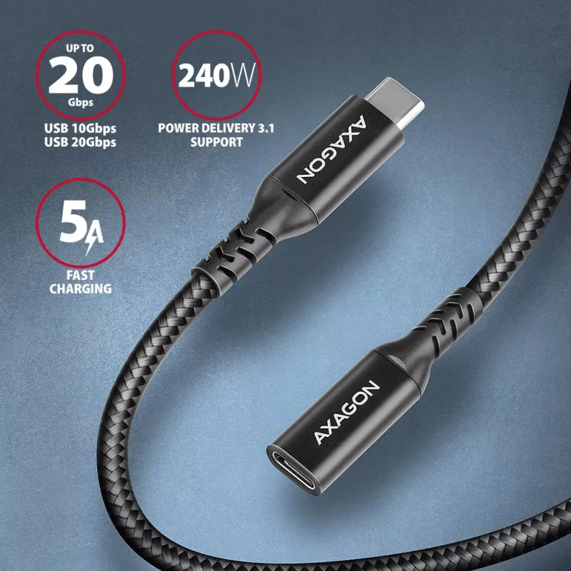 Prailginimo laidas Axagon BUCM32-CF10AB SPEED+ USB-C 20 Gbps 1 m