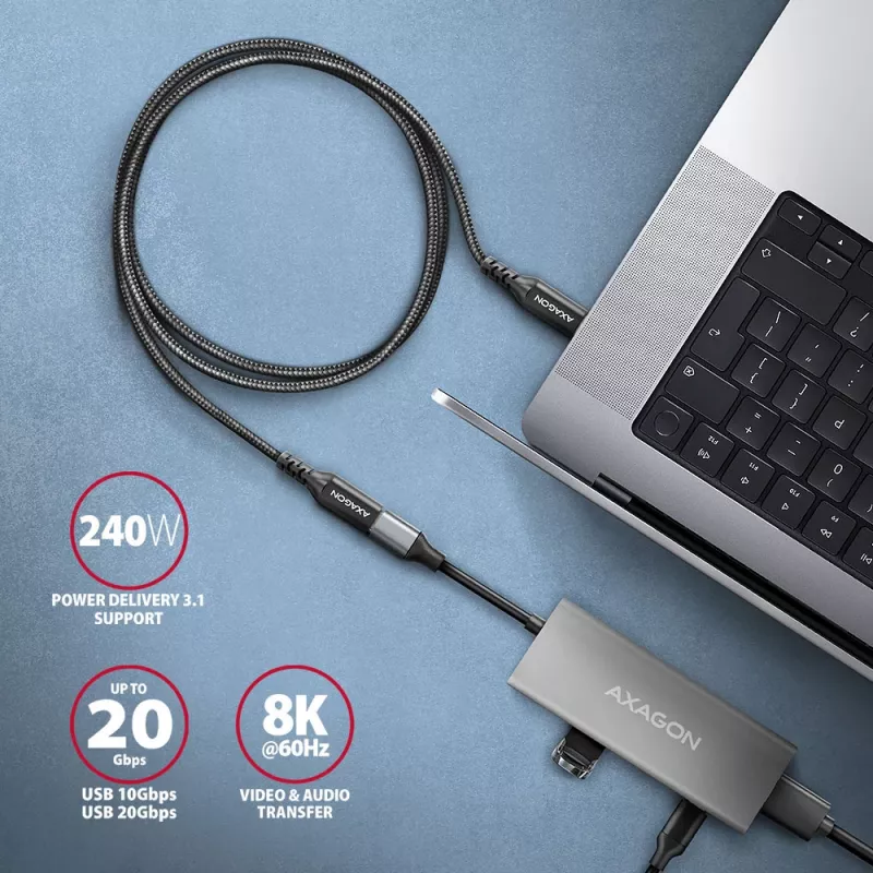 Prailginimo laidas Axagon BUCM32-CF10AB SPEED+ USB-C 20 Gbps 1 m