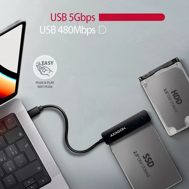 Adapteris Axagon ADSA-FP2C USB-C 5Gbps - SATA 6G, 2.5 inch SSD/HDD SLIM