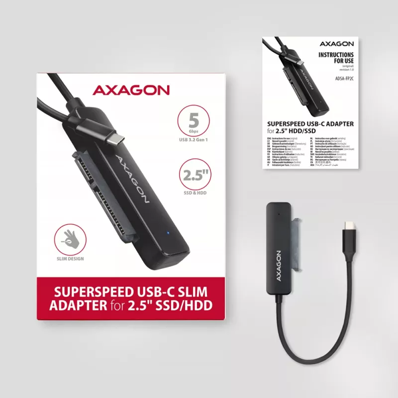 Adapteris Axagon ADSA-FP2C USB-C 5Gbps - SATA 6G, 2.5 inch SSD/HDD SLIM