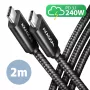 Axagon BUCM2-CM20AB Duomenų ir įkrovimo USB-C laidas 2 m, PD 240W, 5A, juodas pintas