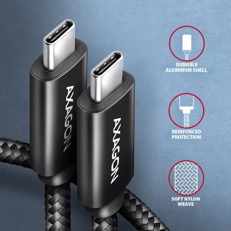 Axagon BUCM2-CM25AB USB-C kabelis, 2.5 m, PD 240W, 5A, juodas pintas
