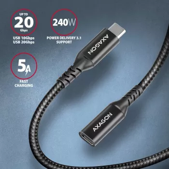 Axagon BUCM32-CF05AB SPEED+ USB-C USB 20Gbps ilginimo kabelis 0,5 m