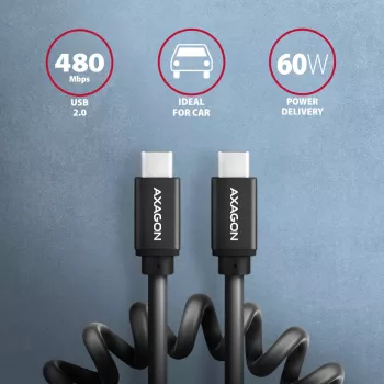 USB-C laidas Axagon BUCM-CM20TB 1,1 m PD 60W 3A juodas