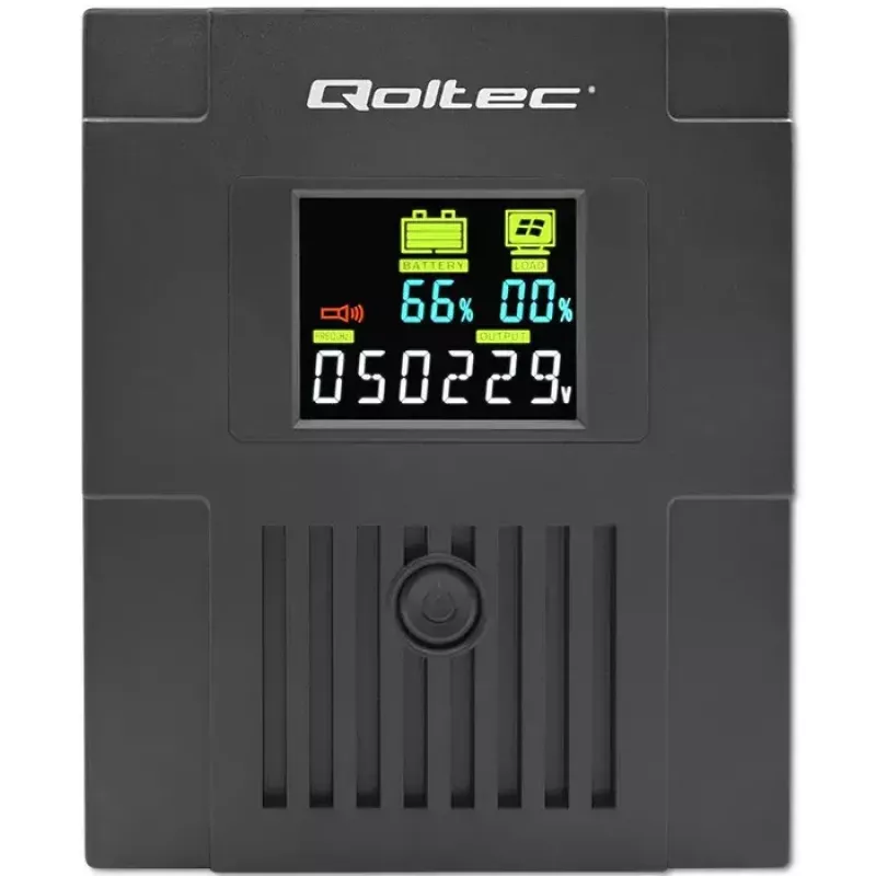 Nepertraukiamo maitinimo šaltinis QOLTEC 53770, Line-Interactive UPS 1.5 kVA (900 W), 2 C13 lizdai, AVR, LCD, USB Type-B