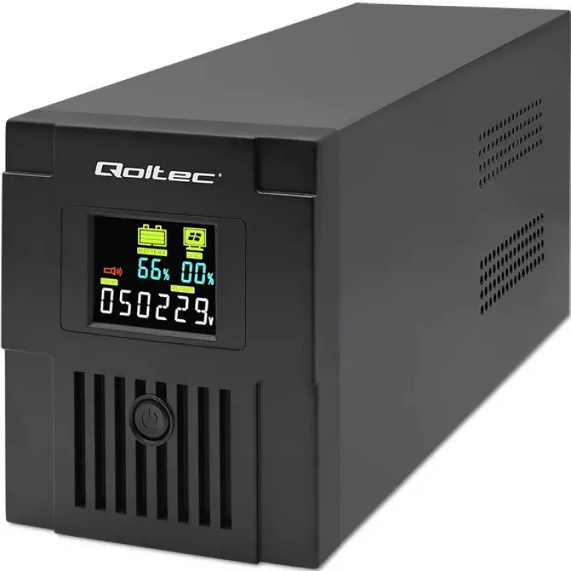 Nepertraukiamo maitinimo šaltinis QOLTEC 53770, Line-Interactive UPS 1.5 kVA (900 W), 2 C13 lizdai, AVR, LCD, USB Type-B