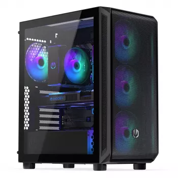 Kompiuterio korpusas ENDORFY Arx 500 ARGB ATX juodas — grūdintas stiklas, ARGB, ATX, max GPU 350 mm, CPU aušintuvo aukštis 179 mm, 7 plėtros lizdai