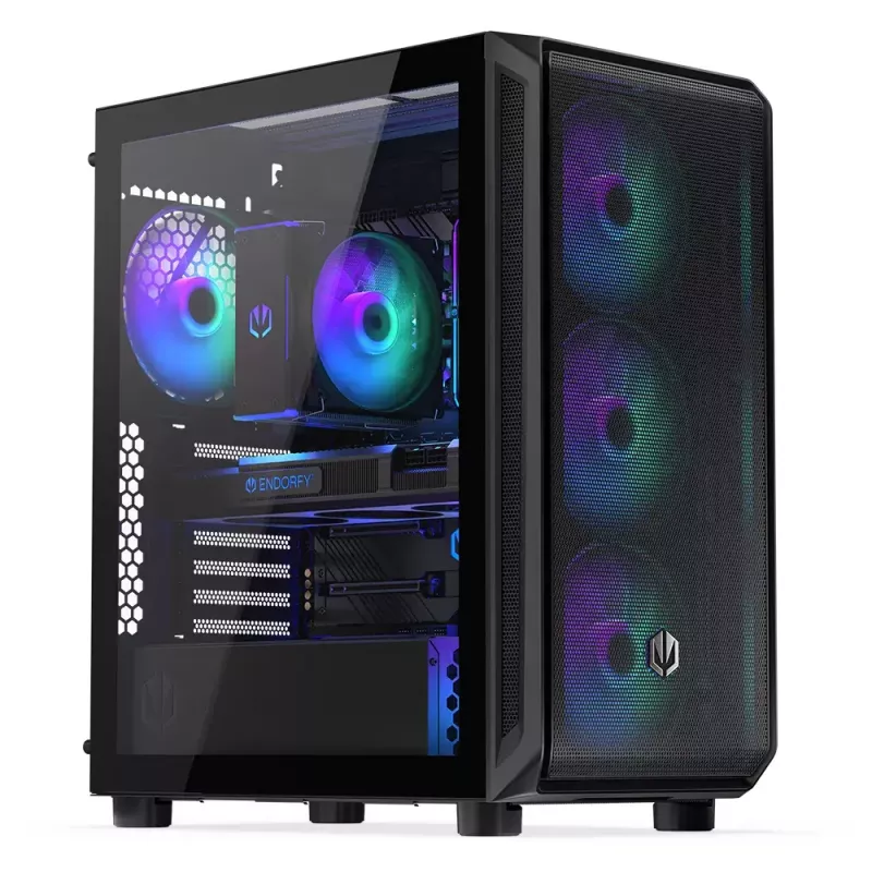 Kompiuterio korpusas ENDORFY Arx 500 ARGB ATX juodas — grūdintas stiklas, ARGB, ATX, max GPU 350 mm, CPU aušintuvo aukštis 179 mm, 7 plėtros lizdai