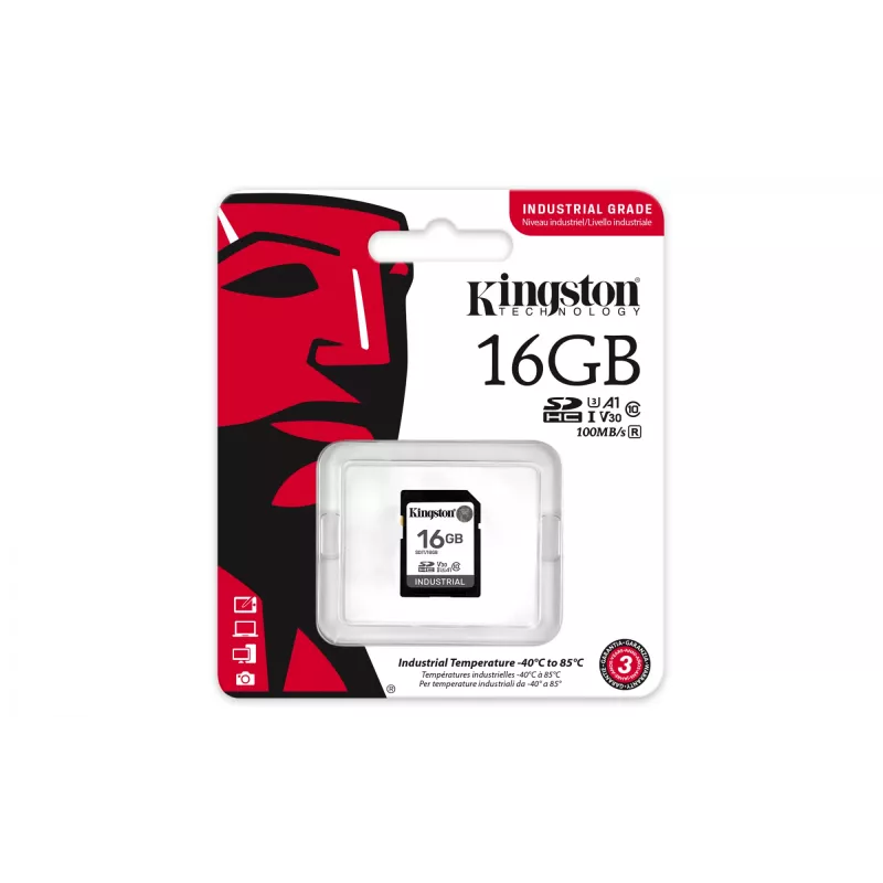Kingston Technology 16G SDHC Industrial pSLC, 16 GB, SDHC, 10 klasė, UHS-I, 100 MB/s, 80 MB/s
