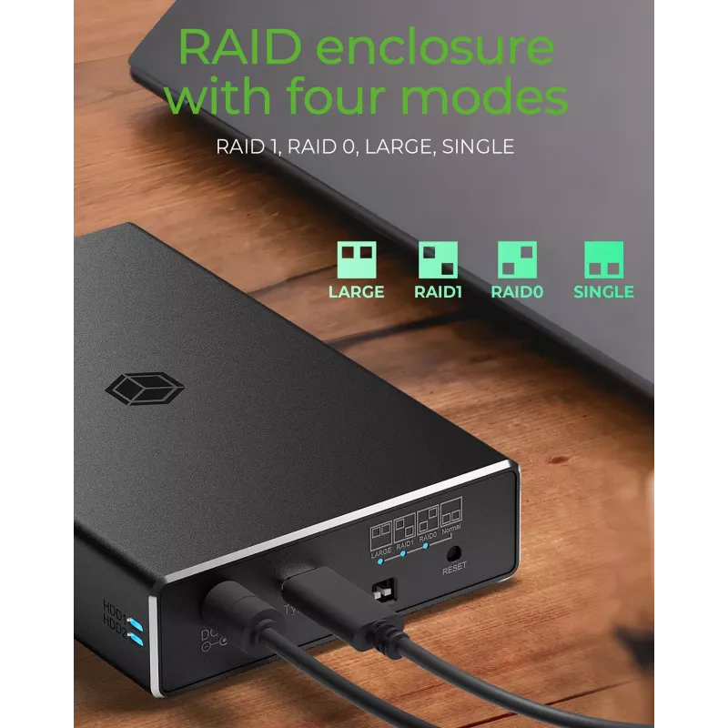 ICY BOX RAID dėklas 2x HDD/SSD USB 3.2 Gen 2 Type-C® / Type-A sąsaja