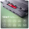 USB-C 10Gbps daugiafunkcis stotelės adapteris AXAGON HMC-12GM2, 12 in 1, 3x USB-A, USB-C, HDMI, DP, RJ-45, M.2 NVMe/SATA, SD/microSD, garso, PD 100W
