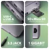 USB-C 10Gbps daugiafunkcis stotelės adapteris AXAGON HMC-12GM2, 12 in 1, 3x USB-A, USB-C, HDMI, DP, RJ-45, M.2 NVMe/SATA, SD/microSD, garso, PD 100W