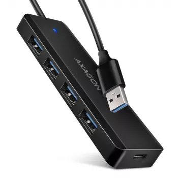 Axagon HUE-C1A 4x USB 5Gbps kelioninis USB centras, USB-C maitinimo įvadas, 19 cm USB-A laidas