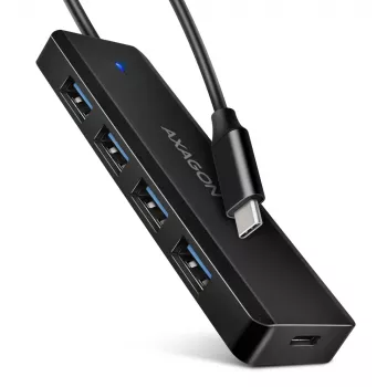 USB-C kelionių stotelė Axagon HUE-C1C 4x USB 5Gbps, USB-C maitinimo įvadas, 19 cm USB-C laidas