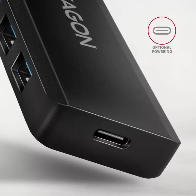 USB-C kelionių stotelė Axagon HUE-C1C 4x USB 5Gbps, USB-C maitinimo įvadas, 19 cm USB-C laidas