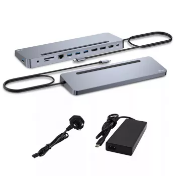 i-tec USB-C metalinė ergonominė 3x 4K monitorių prijungimo stotelė su 100 W maitinimu ir universaliu 100 W įkrovikliu