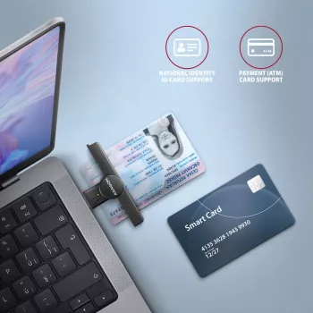 Axagon CRE-SMPA USB-A Smart / ID kortelių kišeninis skaitytuvas, USB 2.0, juodas, 13 g