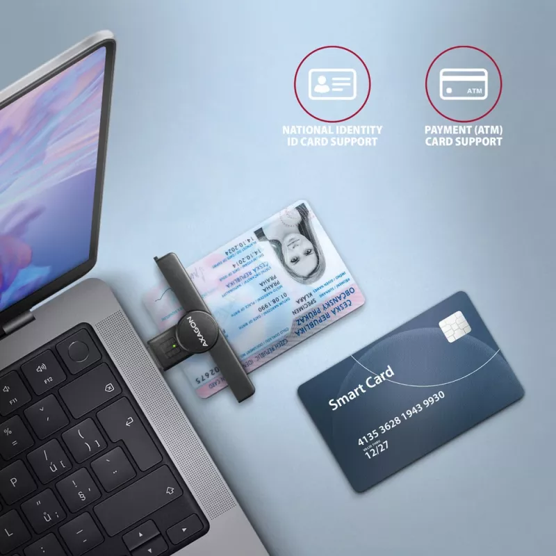 Axagon CRE-SMPA USB-A Smart / ID kortelių kišeninis skaitytuvas, USB 2.0, juodas, 13 g