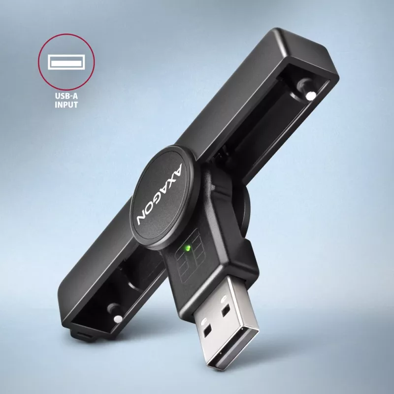 Axagon CRE-SMPA USB-A Smart / ID kortelių kišeninis skaitytuvas, USB 2.0, juodas, 13 g