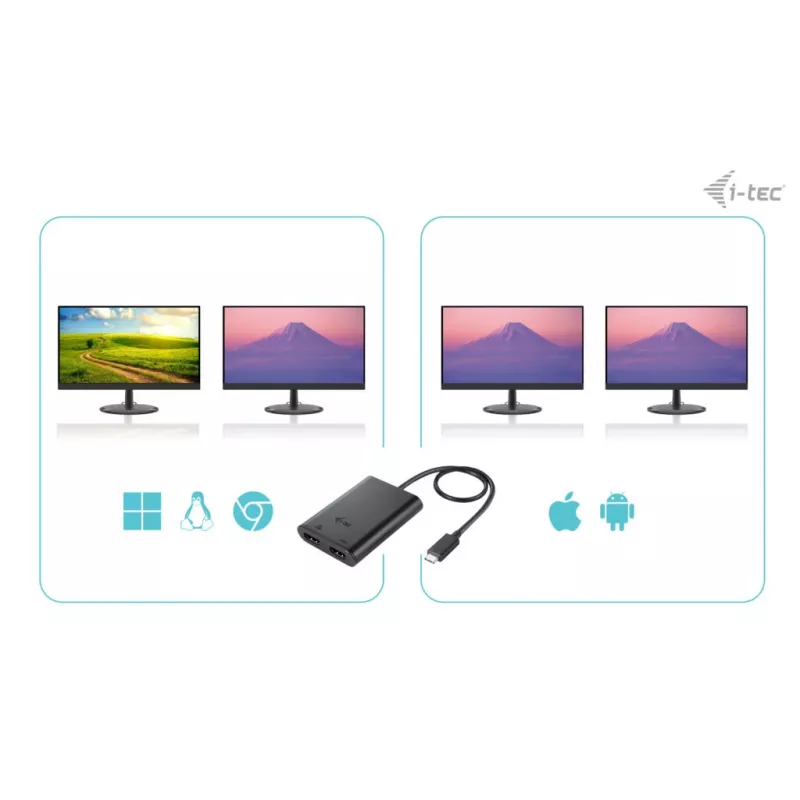 i-tec USB-C Dual 4K/60Hz (single 8K/30Hz) HDMI vaizdo adapteris