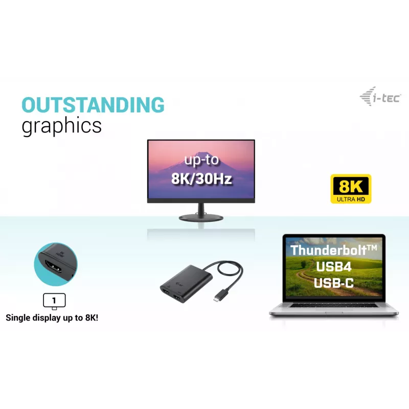 i-tec USB-C Dual 4K/60Hz (single 8K/30Hz) HDMI vaizdo adapteris