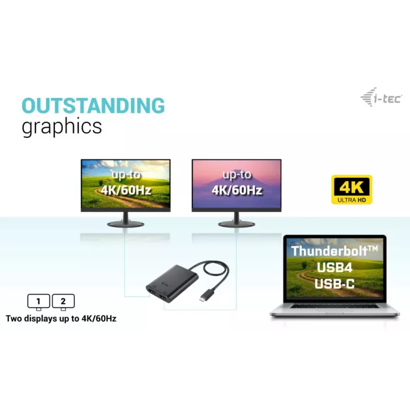 i-tec USB-C Dual 4K/60Hz (single 8K/30Hz) HDMI vaizdo adapteris
