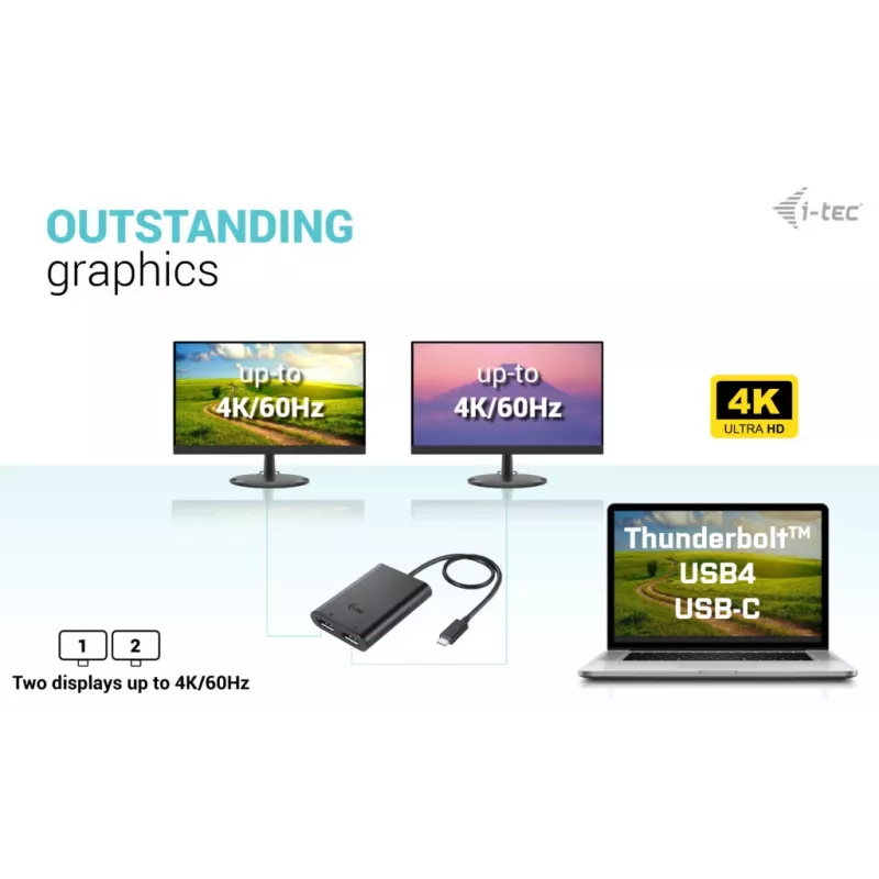 i-tec USB-C Dual 4K DisplayPort vaizdo adapteris