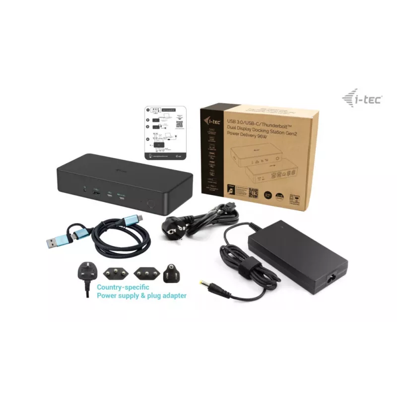 i-tec USB 3.0 / USB-C / Thunderbolt 3 Professional Dual 4K Display Dock 2-os kartos stotelė su Power Delivery 100W
