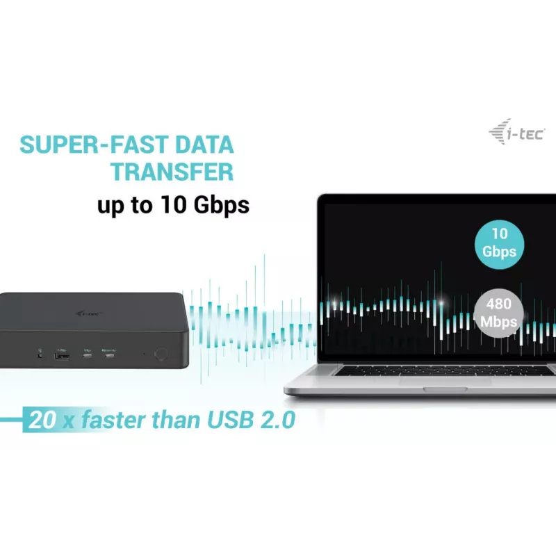 i-tec USB 3.0 / USB-C / Thunderbolt 3 Professional Dual 4K Display Dock 2-os kartos stotelė su Power Delivery 100W