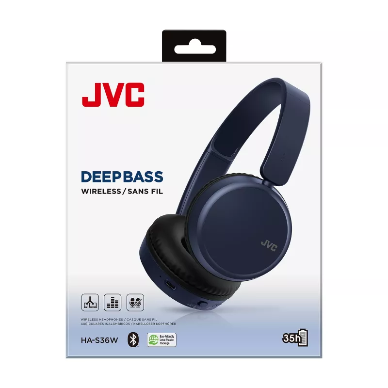 Belaidės ausinės ant ausų JVC HA-S36W-A-U — Bluetooth 5.2, 35 h veikimo laikas, įmontuotas mikrofonas, mėlyna