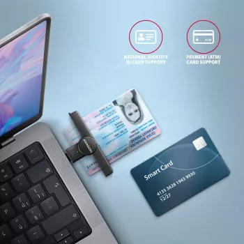 Axagon CRE-SMPC USB-C Smart Card / ID kortelių skaitytuvas PocketReader, juodas