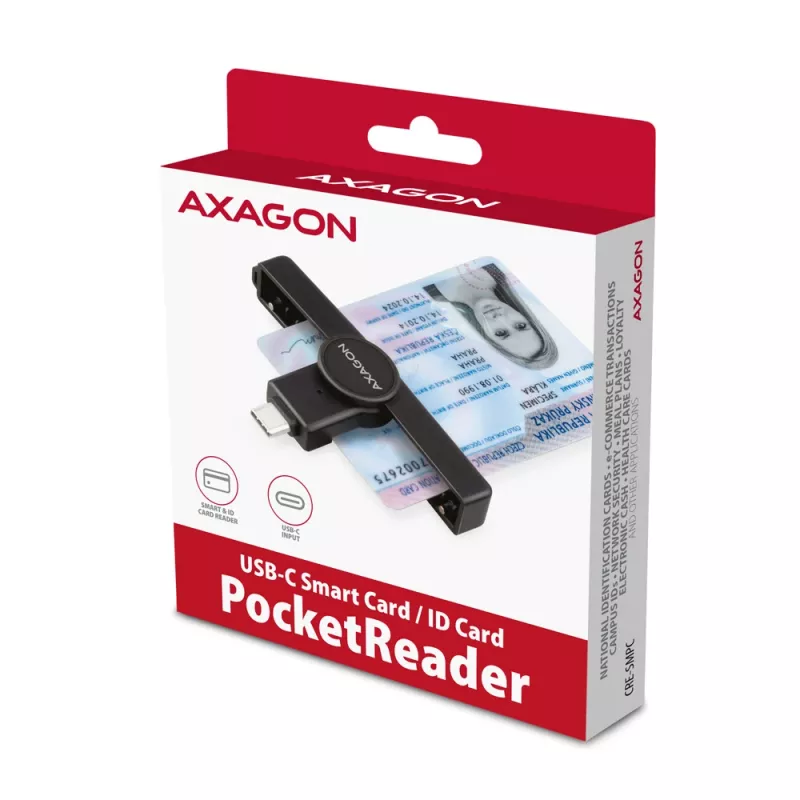 Axagon CRE-SMPC USB-C Smart Card / ID kortelių skaitytuvas PocketReader, juodas