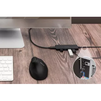 DIGITUS USB 3.0 Hub 4 prievadų Slimline su USB-C adapteriu 5Gbps 1 m laidas