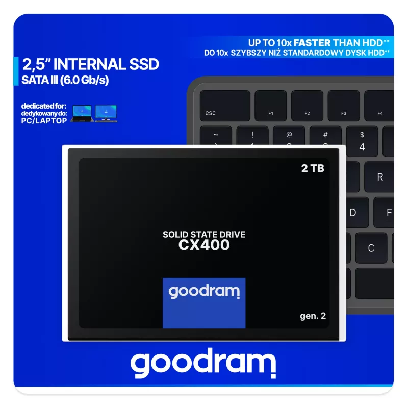 GOODRAM CX400 Gen.2 SSDPR-CX400-02T-G2 2 TB 2,5 col. SATA III SSD, 3D TLC NAND, skaitymas 550 MB/s, rašymas 500 MB/s, 7 mm