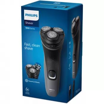 Philips Shaver 1000 Series S1142/00 elektrinis skustuvas, sukamasis, juodas, pilkas, PowerCut ašmenų sistema, SH30, 2 metai, baterija