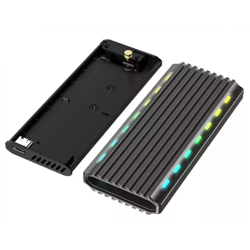 GEMBIRD EE2280-U3C-03 išorinė M.2 NVMe/SATA SSD dėžutė, USB 3.1 Gen 2 (10 Gbit/s), USB Type-C, RGB, aliumininė