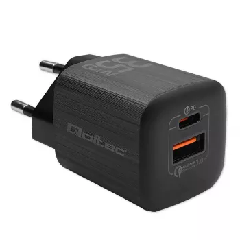 Kroviklis QOLTEC 50764 vidinis AC greitas kroviklis USB-C 35W PD 3.0 + USB-A, 5–20V, C tipo eurokištukas