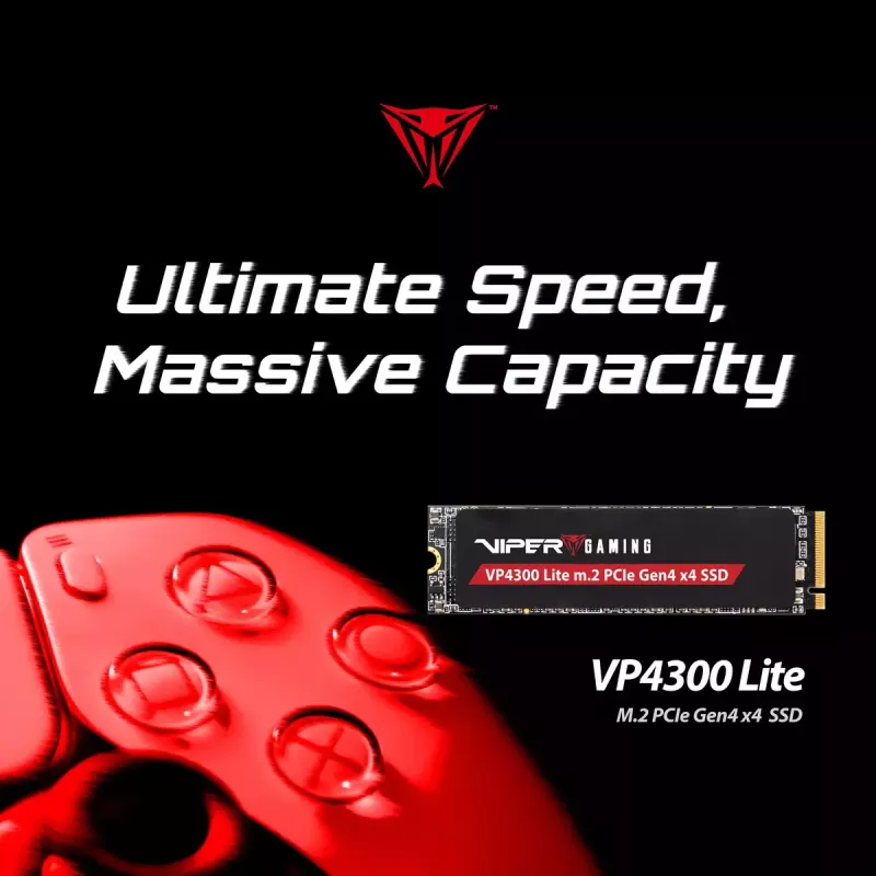 M.2 2280 NVMe SSD PATRIOT VP4300 Lite 4 TB, PCIe 4.0 x4, Skaitymas 7400 MB/s, Rašymas 6000 MB/s, NVMe 2.0
