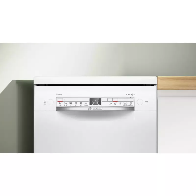 Bosch SPS2HKW58E indaplovė Serie 2 siaura 45 cm, 10 komplektų, 46 dB, nerūdijančio plieno vidus
