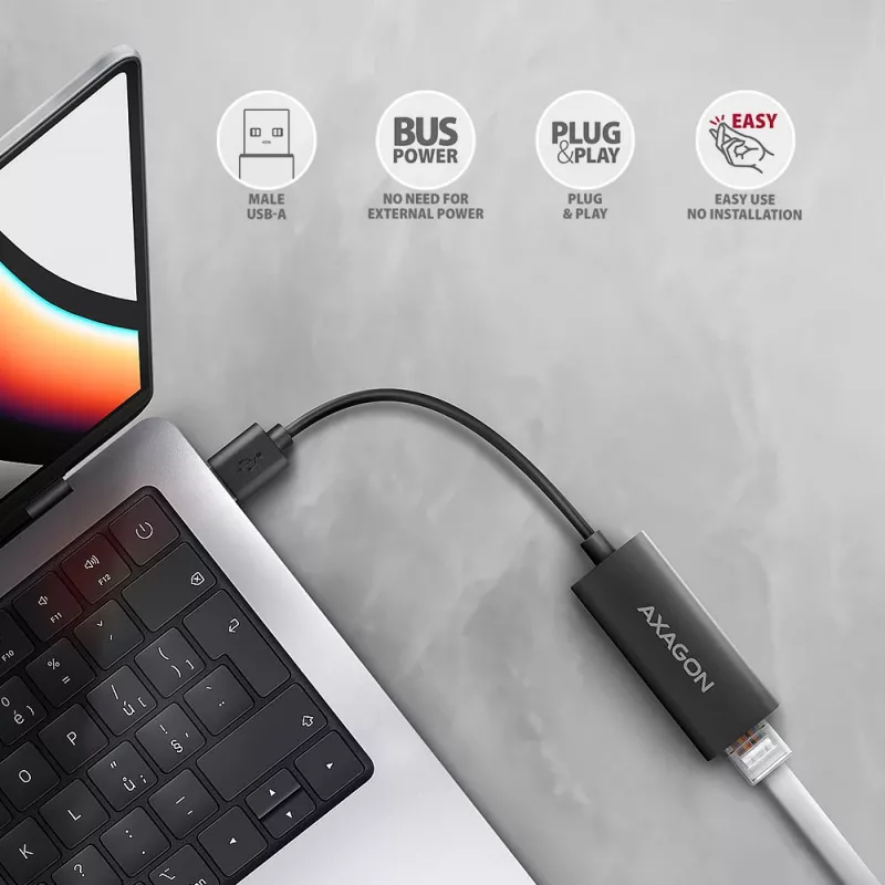Išorinis tinklo adapteris Axagon ADE-AR USB-A 3.2 Gen 1 – Gigabit Ethernet, Realtek RTL8153