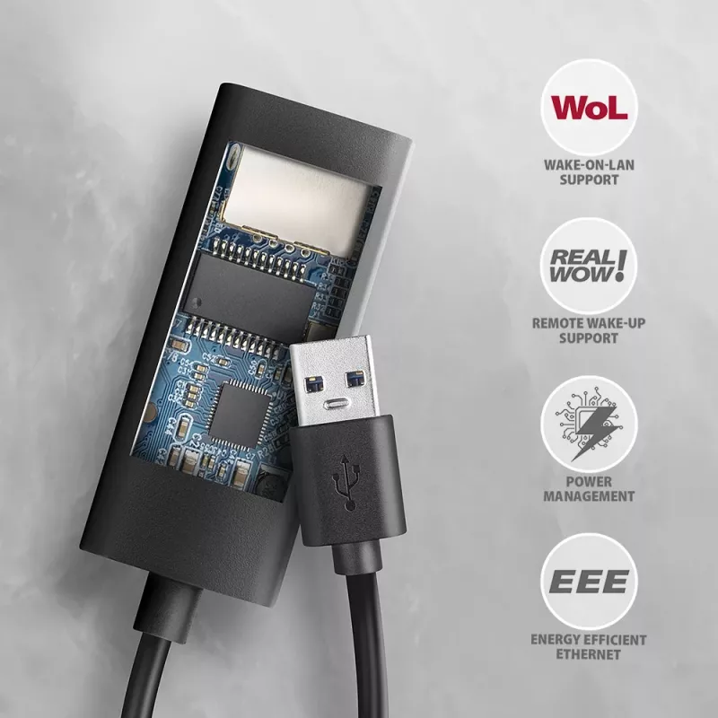 Išorinis tinklo adapteris Axagon ADE-AR USB-A 3.2 Gen 1 – Gigabit Ethernet, Realtek RTL8153