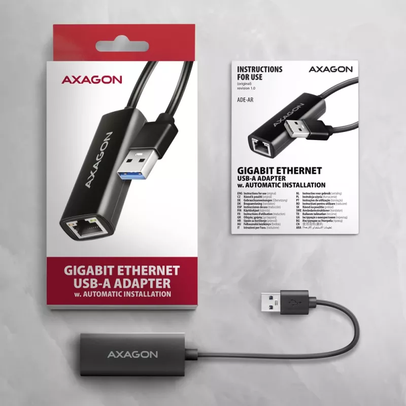 Išorinis tinklo adapteris Axagon ADE-AR USB-A 3.2 Gen 1 – Gigabit Ethernet, Realtek RTL8153