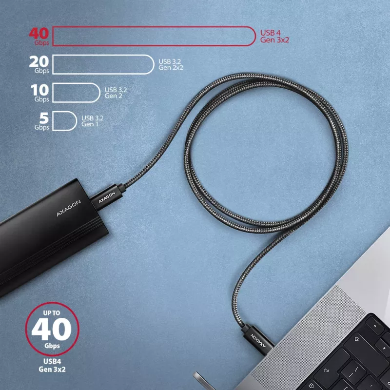 USB kabelis Axagon BUCM4X-CM10AB USB4 Gen 3x2 1m Juodas
