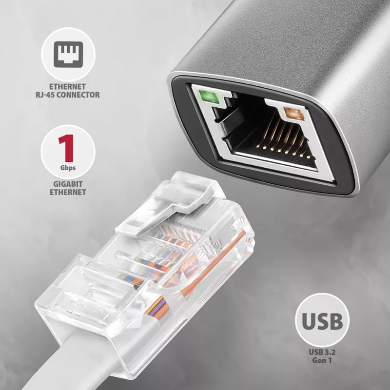 Axagon ADE-TXCA USB-C / USB-A 3.2 Gen 1 – Gigabit Ethernet adapteris, Asix AX88179