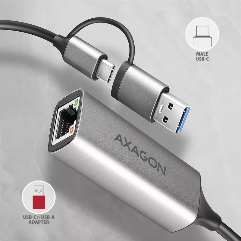 Axagon ADE-TXCA USB-C / USB-A 3.2 Gen 1 – Gigabit Ethernet adapteris, Asix AX88179