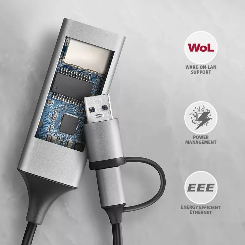 Axagon ADE-TXCA USB-C / USB-A 3.2 Gen 1 – Gigabit Ethernet adapteris, Asix AX88179