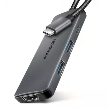 USB-C 5Gbps šakotuvas Axagon HMC-5H8K 2x USB-A, USB-C, HDMI 8k/30Hz, PD 100W, kabelis USB-C, pilkas