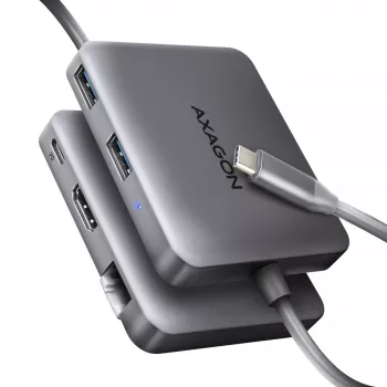 Axagon HMC-5HL USB 5Gbps 2x USB-A HDMI 4K/60Hz RJ-45 PD 100W 20cm USB-C laidas
