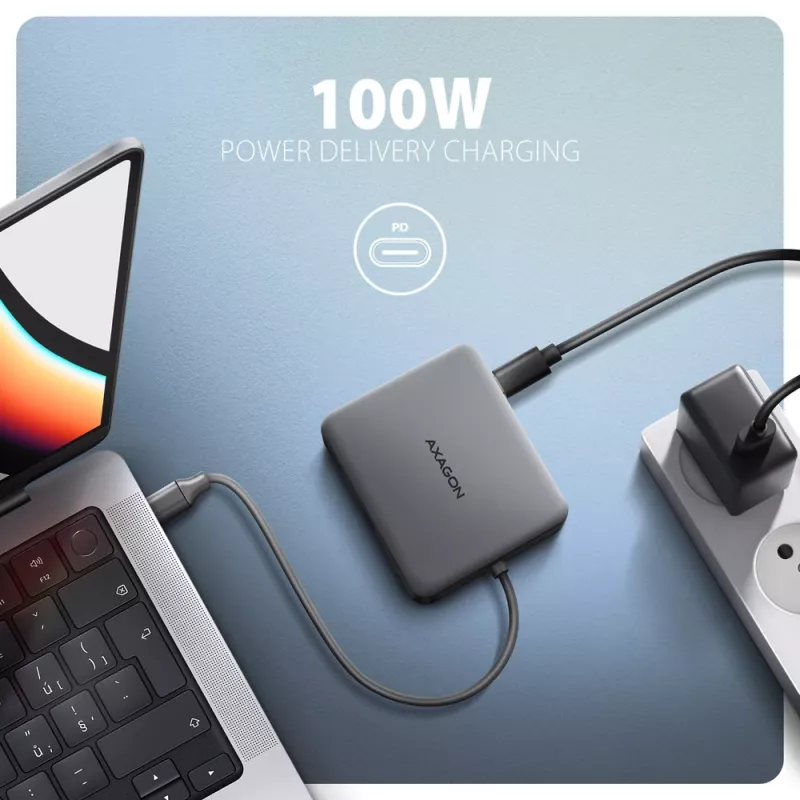 Axagon HMC-5HL USB 5Gbps 2x USB-A HDMI 4K/60Hz RJ-45 PD 100W 20cm USB-C laidas