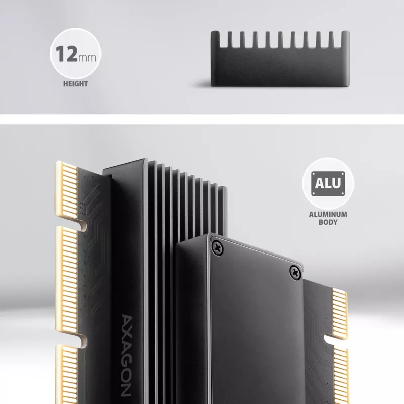 Axagon PCEM2-XS PCIe x16 adapteris M.2 NVMe M-key lizdui su pasyviu aliumininiu radiatoriumi